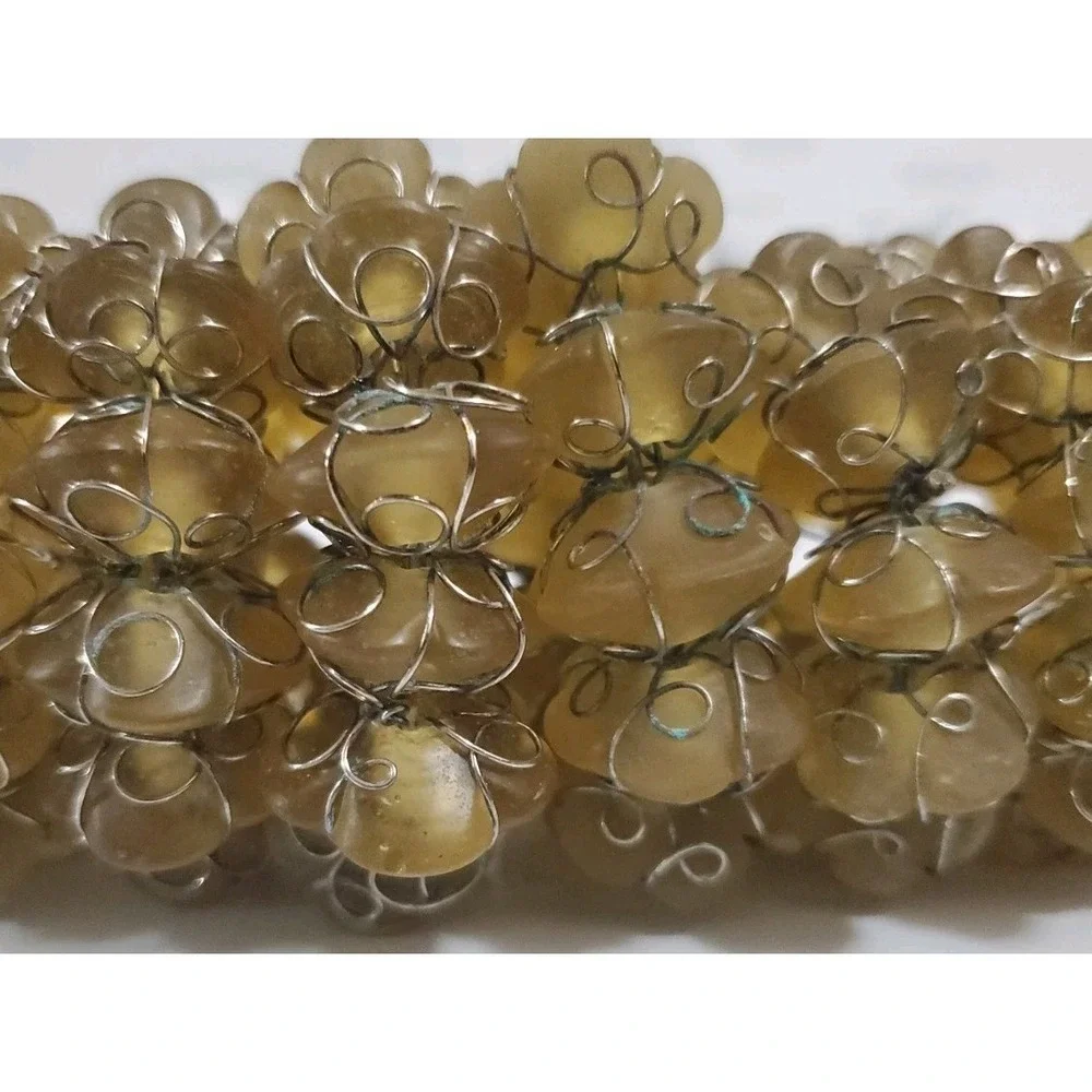 Vintage Yellow‎ Beige Stone and Wire Napkin Rings set of 8 Abstract Bohemian